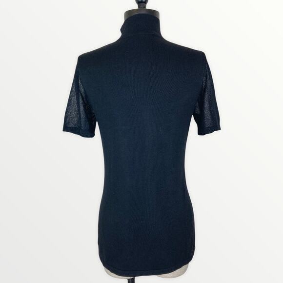 Tahari cut-out choker sweater top, NEW ladies small black short sleeve V-neck - Picture 4 of 8